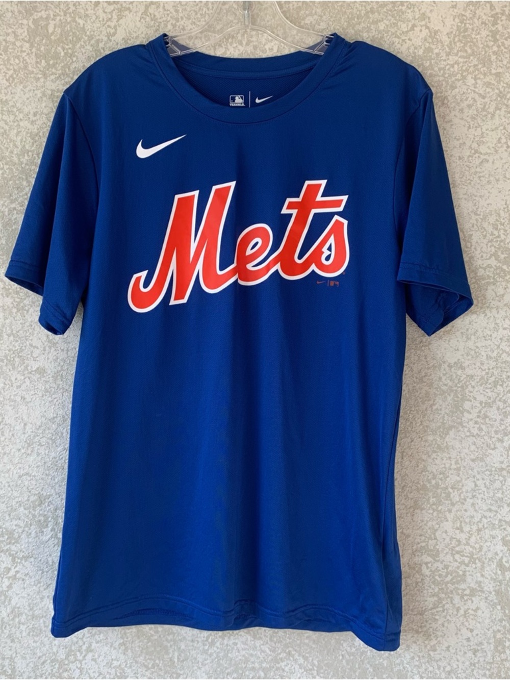 Nike Blue Mets Logo Tee with White Swoosh and Orange Script Medium  NY Fanwear